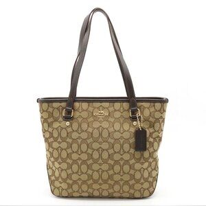 Coach Beige/Brown Signature Canvas and Leather Trim Tote